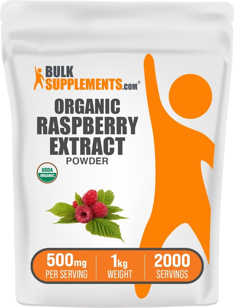BulkSupplements.com Extracto de frambuesa orgánica Powder - de fruta de frambuesa, fuente antioxidante, Suplemento herbal - Gluten Free, 1kg (2.2 lbs) (Pack of 1)