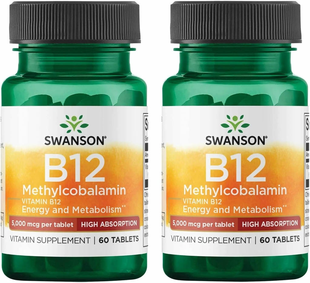 Swanson Vitamina B-12 Metilcobalamina Alta Absorción 5000 mcg 60 Tabs (2 Pack)