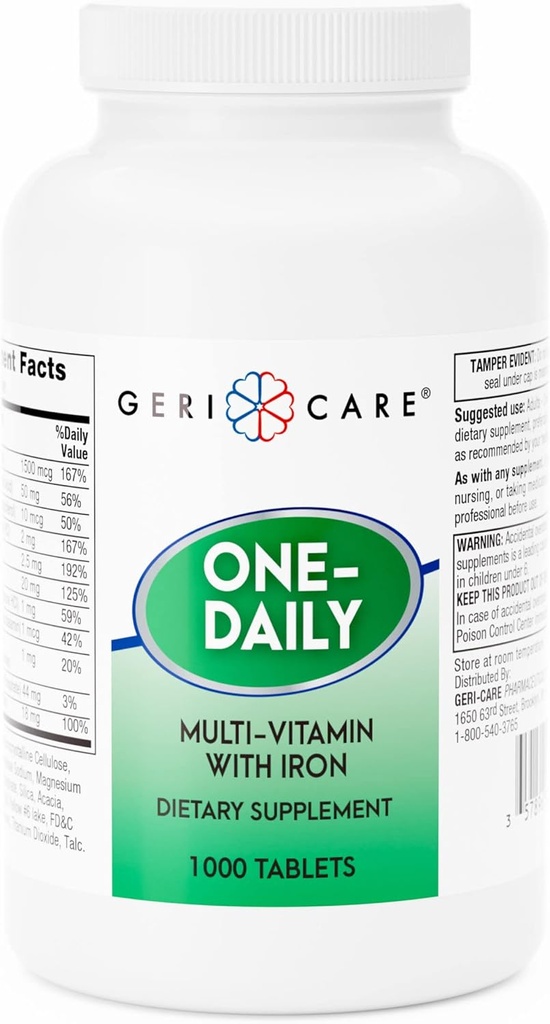 GeriCare One-Daily Multi-Vitamin with Iron Tablets, 1000 Count (Pack of 1)
