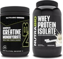 NutraBio Monohidrato de Creatina, Desflavorado, 300g y Whey Protein Isolate, Desflavorado, Suplemento Bundle - Energía muscular, Crecimiento del músculo magro, recuperación y fuerza
