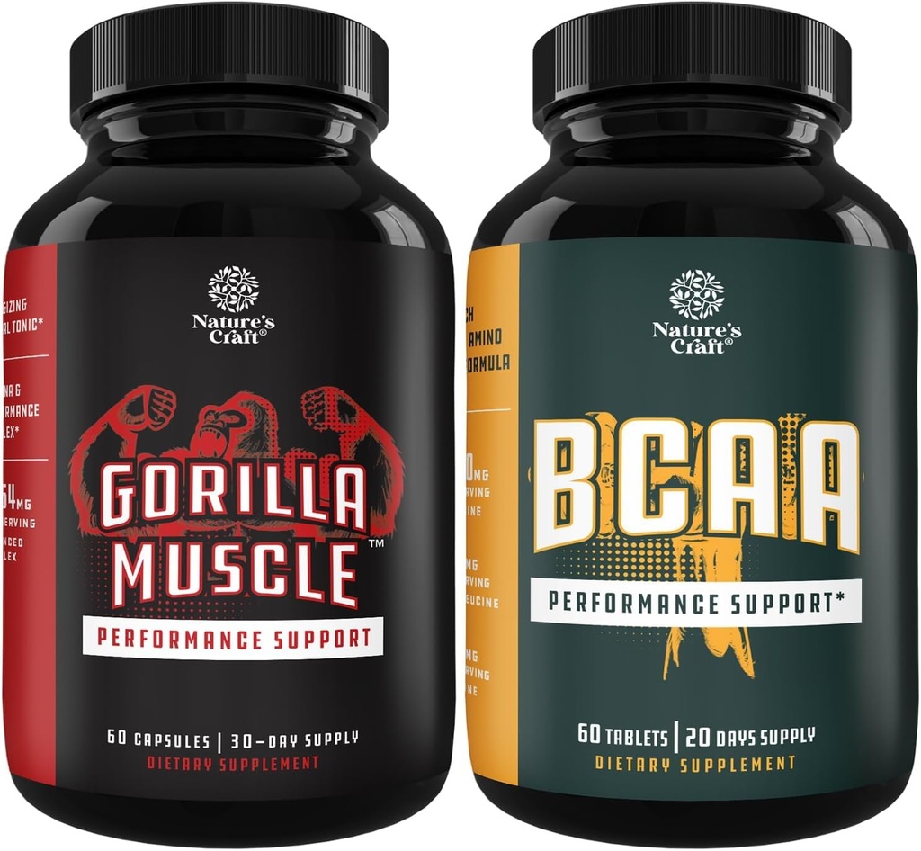 Bundle of Extra Strength Test Booster for Hombre and Branch Chain Amino Acids Supplement - - Natural Energy Supplement for Hombres with Horny Goat Weed - Post Workout Muscle Recovery and Muscle Growth Suppor