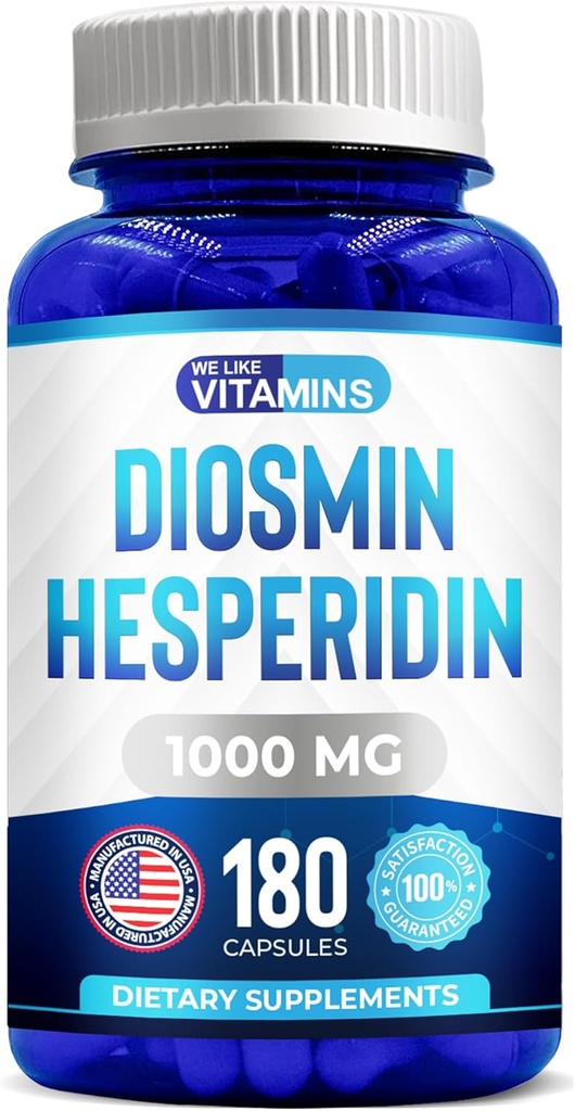 Nos gusta Vitaminas Diosmin Hesperidin 1000mg – 180 Capsules – 90 Day Supply - Diosmin y Hesperidin Suplemento – Ayuda a apoyar la circulación saludable, las venas, los capillarios y el drenaje linfático