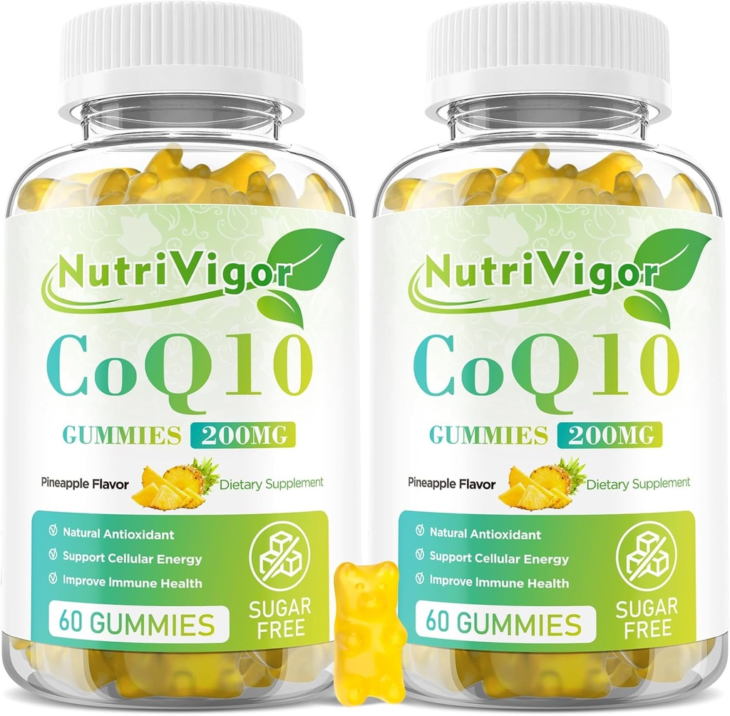 CoQ10 Gummies, Coenzyme Q10 Supplement 200 mg, High Absorption CoQ10 Supplement for Cellular Energy and Immune Health, Vegan, Gluten Free, Pineapple Flavor, 120 Count