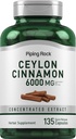 Piping Rock Ceylon Cinnamon Capsules 6000mg Silencio 135 Conde ← Concentrado Herbal Extract Suplemento Silencio para Hombres y Mujeres Silenciosos No GMO, Gluten Free