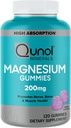Gummies de Magnesio Qunol para Adultos, 200 mg Magnesio Elemental (a partir de 1,750 mg Citrato de Magnesio), Suplemento Magnesio de alta absorción, soporta Nerve, Bone y Muscle Health, Vegetariano, 120 Condes