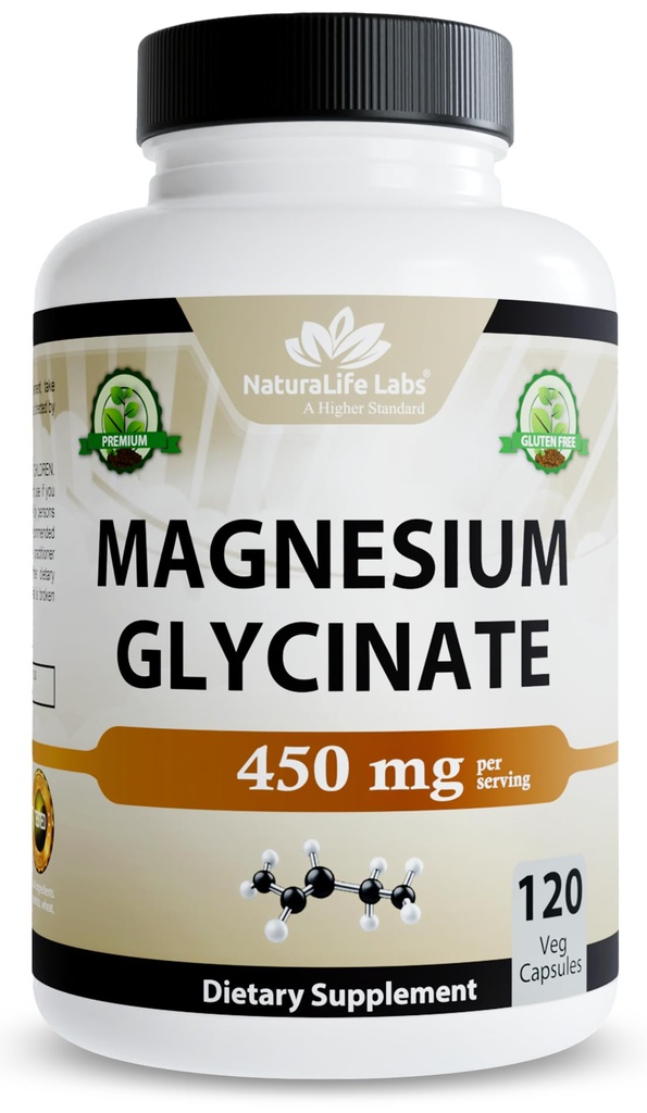 Glycinate de magnesio 450 mg por Serving – 120 cápsulas veganos (no GMO, sin gluten)