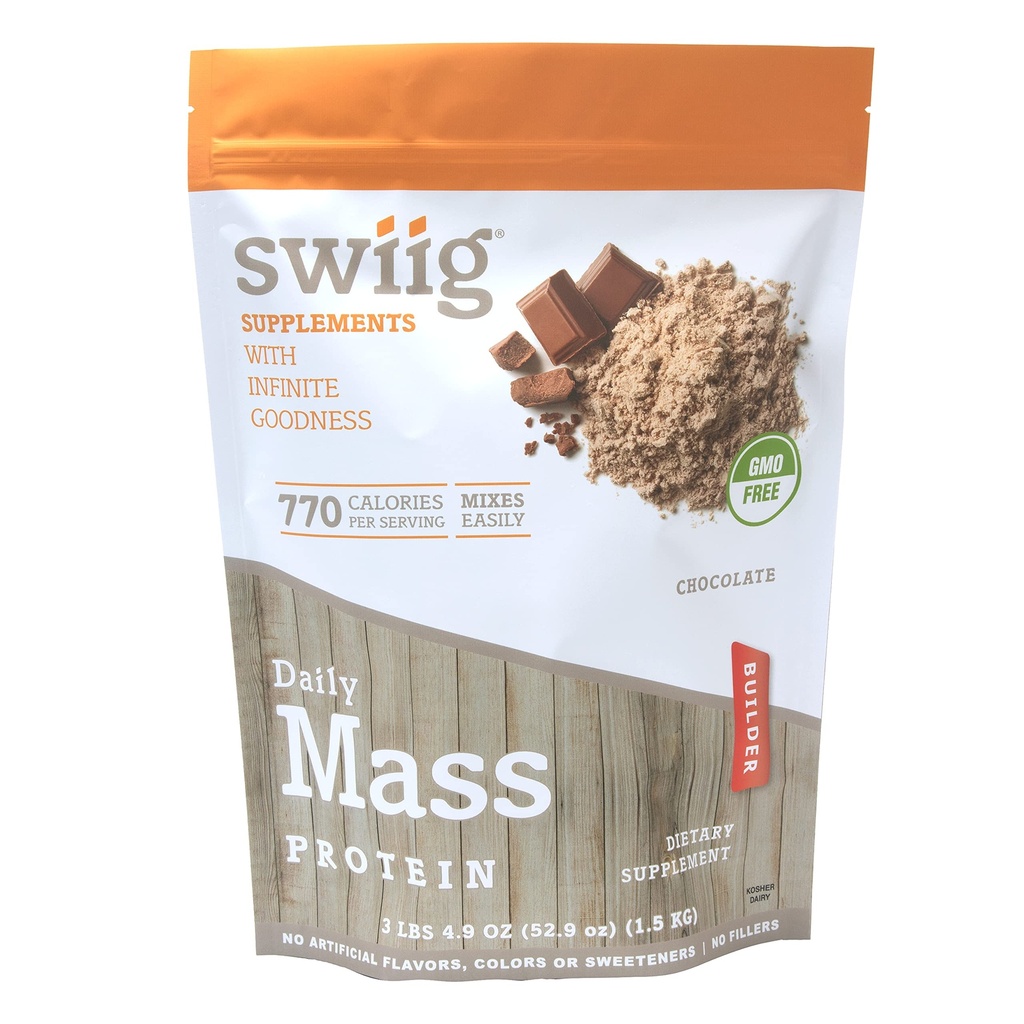 Swiig Mass Builder Protein Powder, Chocolate, Sin Ingredientes GMO, Sin Sabores Artificiales, Colores o Sweeteners, No Fillers, 3.3 libras