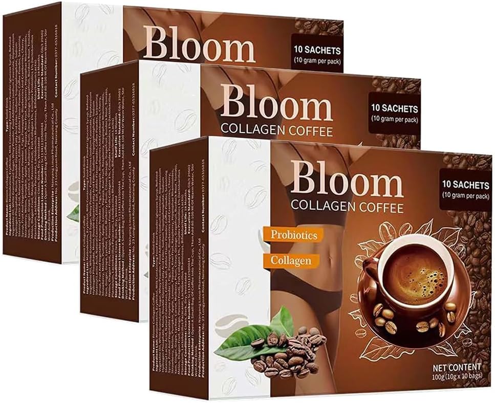Collagen de café Bloom de Japón, Nutricionistas Recomendado, Puro Collagen de café orgánico para Mujeres y Hombres (3Boxes)