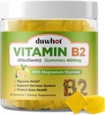 Vitamina B2 Gummies con Magnesio- Riboflavin 400mg para el alivio de dolor de cabeza de migraña, B2 Vitaminas Gummies para adultos &amp; niños, Vegan, 60 Chewable