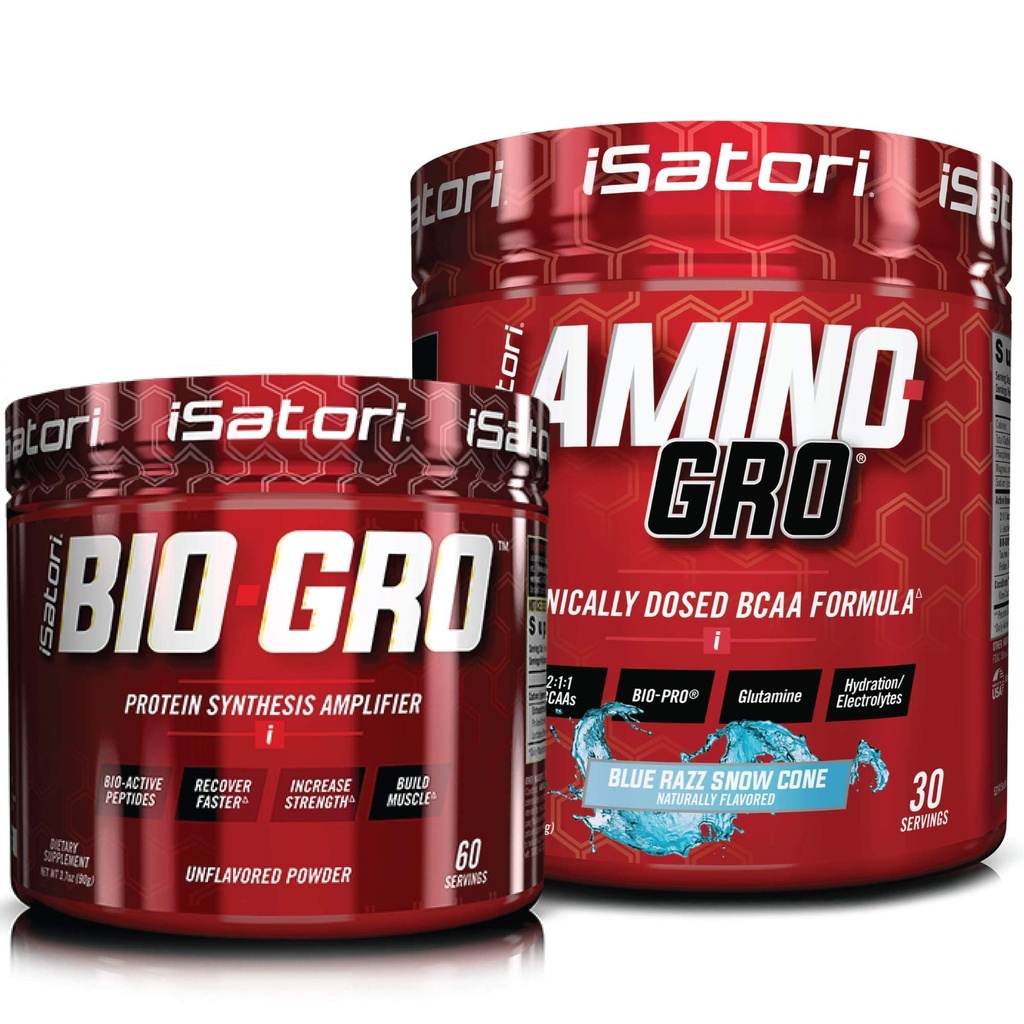 iSatori Bio-GRO Protein Synthesis Amplifier - Unflavored (60 Servings) & iSatori Amino-GRO BCAA Powder - Blue Razz Snow Cone (30 Servings)