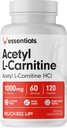 Acetil L-Carnitine 1000mg Por Serving, soporta la función cerebral esenciales (60 Serviciones, 120 cápsulas)