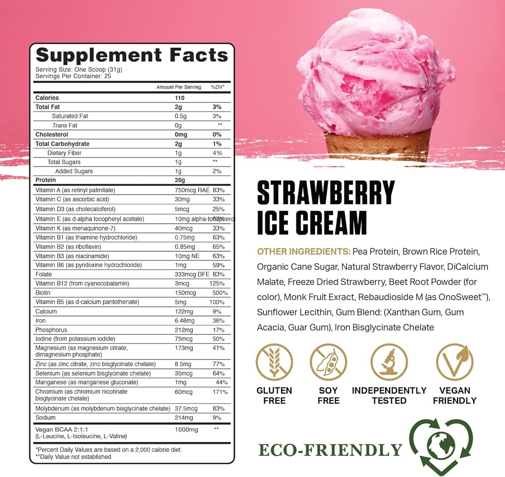 Ambrosia Planta - Premium Plant-Based Protein ¦ Vegan & Keto Friendly ¦ Gourmet Flavors ¦ No Bloating or Stomach Upset TEN Gluten &amp; Soy Free TEN No Añadido Sugar TEN 25 Servings ← Strawberry Ice Cream