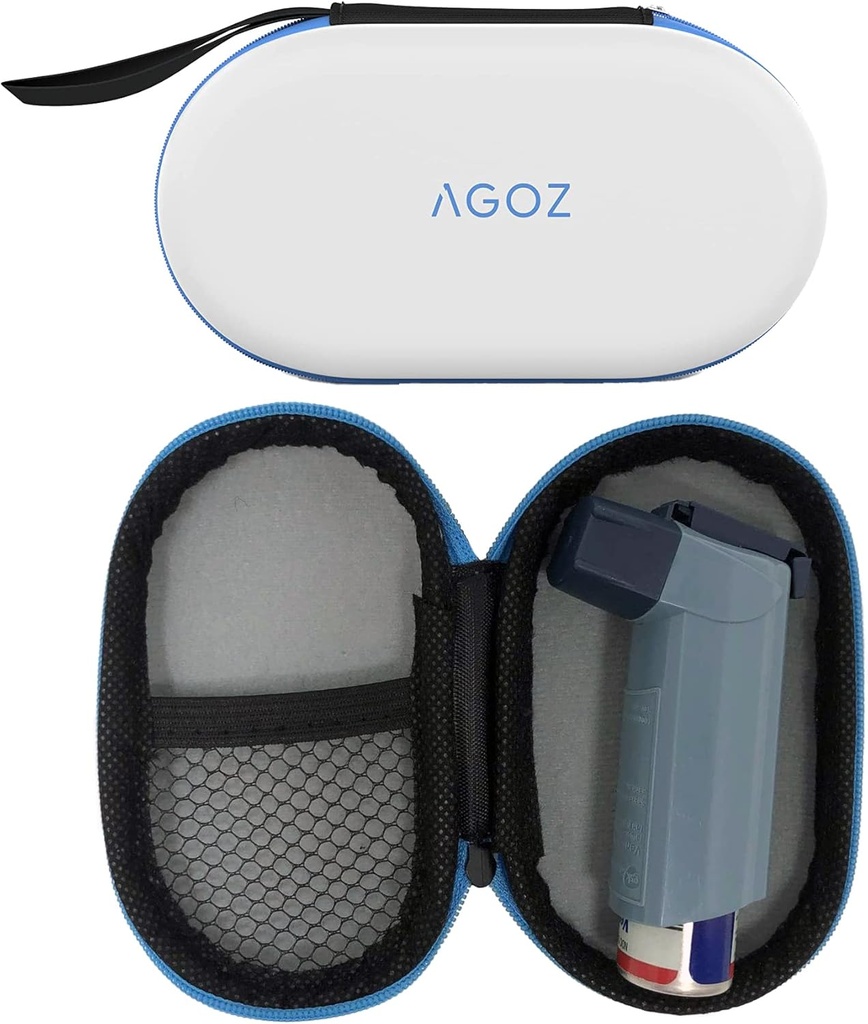 AGOZ Asma Inhaler Medicine Travel Bag Case for Children and Adults - Protective Medical Pouch Holder Cover with Zipper Closure and Wrist Strap (White)