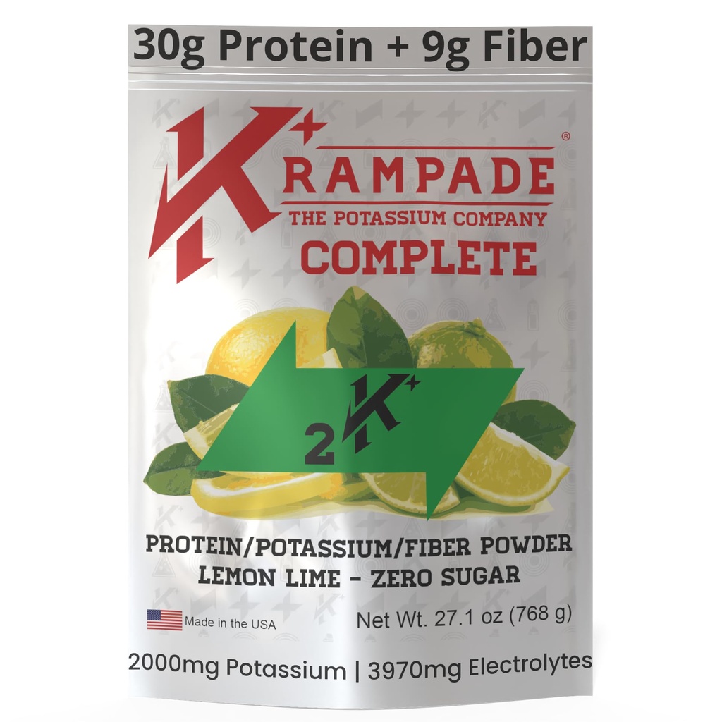Krampade Whey Protein Fiber Supplement Electrolytes Powder tención 30g Protein & 7g BCAA + 9g Soluble Fiber + 2,000mg Potasio + Magnesio Suplemento vigente √2X Más K+ Than Coconut Water