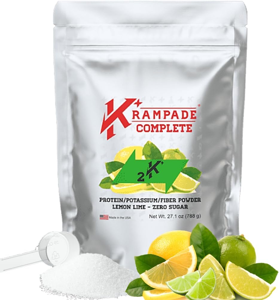 Krampade Whey Protein Fiber Supplement Electrolytes Powder tención 30g Protein & 7g BCAA + 9g Soluble Fiber + 2,000mg Potasio + Magnesio Suplemento vigente √2X Más K+ Than Coconut Water