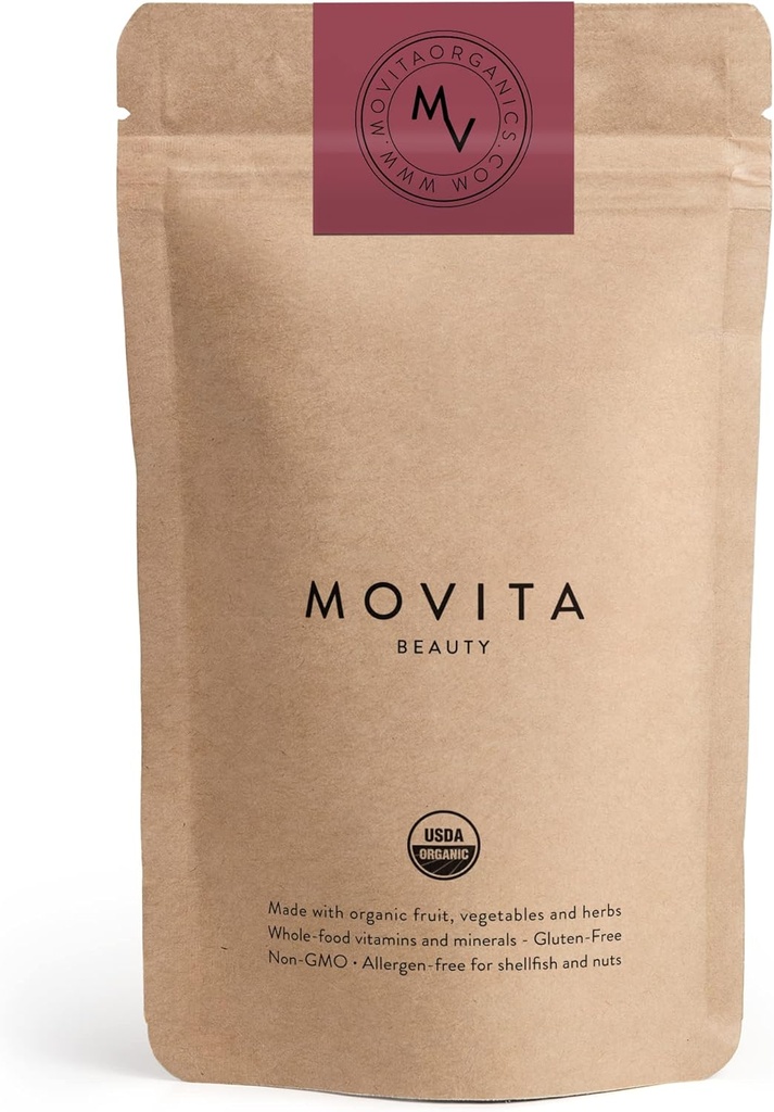 Movita Beauty – Promueve el cabello saludable, las uñas de piel con biotina " Choline –Fermented Whole Foods, Organic, Vegan, Gluten-Free, Non-GMO – 30-Day Supply (Eco-Friendly Pouch)