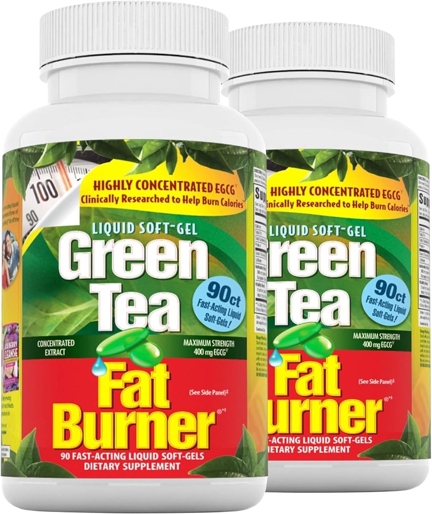Nutrición aplicada Green Tea Fat Burner - 90 Liquid Soft-Gels, Pack de 2 - Aumenta Calorie Burning &amp; Supplies potentes antioxidantes - 90 Total Servings