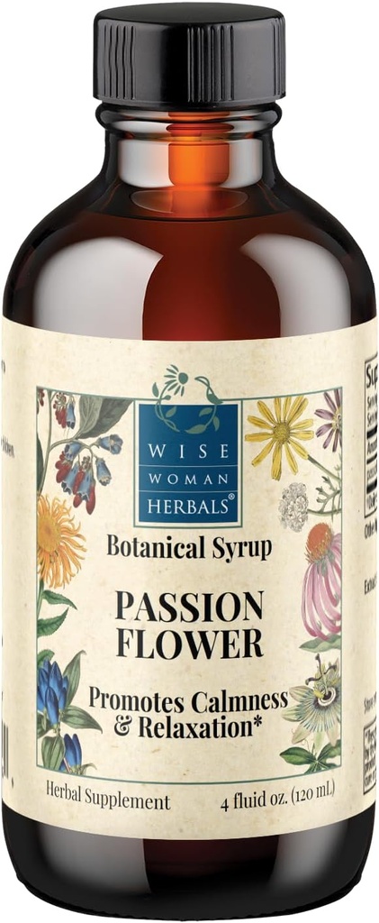 Wise Woman Herbals Passionflower Botanical Syrup (antes) Solid Extract 4:1, Alcohol-Free Extra Strength, Herbal Relax " Sleep Aid, Eases Tension " Anxiety, Supports Calm Mood Balance " Restful Sleep, Pure Non-GMO, 4 Fl Oz