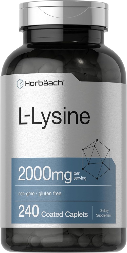 Horbäach L-Lysine TEN 2000mg ANTE 240 Caplets TEN Vegetarian, Non-GMO, y Gluten Free Supplement