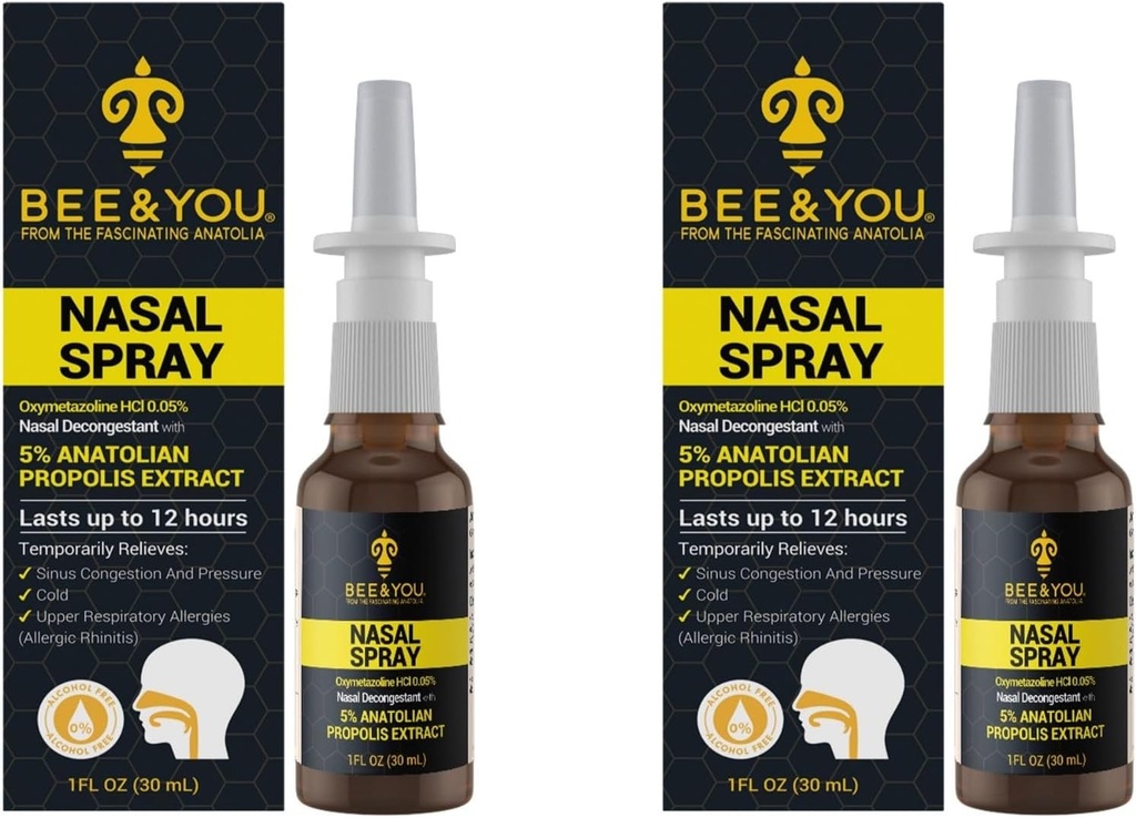 Bee and You Natural Propolis Nasal Spray 1 Fl oz ← Congestion Relief Alcohol Free Medical Grade Propolis Nose Drops, Sinus Relief, Alergía, Nasal Moisturizing Spray Nasal Spray, 1 fl oz (Pack of 2)