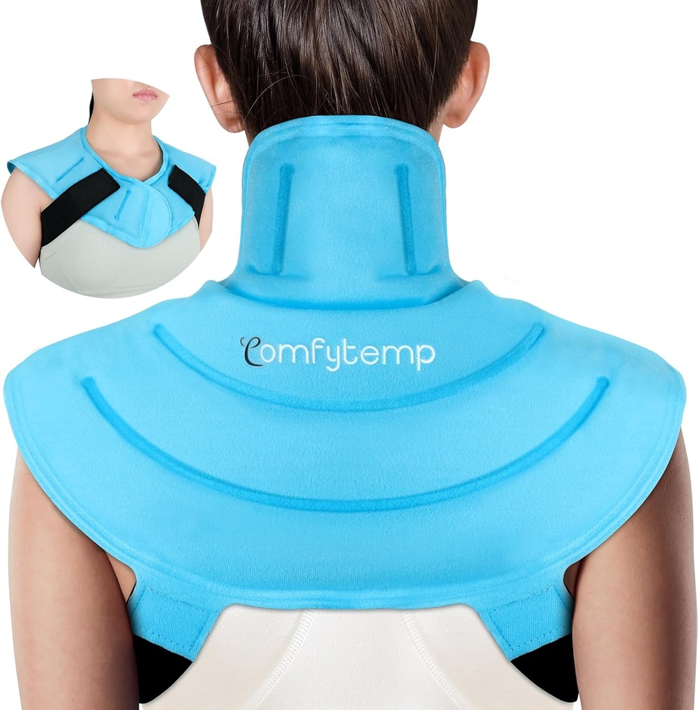 Comfytemp Ice Pack for Neck Hombros Dolor Alivio con Correas, Reutilizable Gel Hombro Ice Pack Wrap, Cold Compression Recuperación de la Terapia Física para Retroceder Superior, Lesiones Cervicales (S)