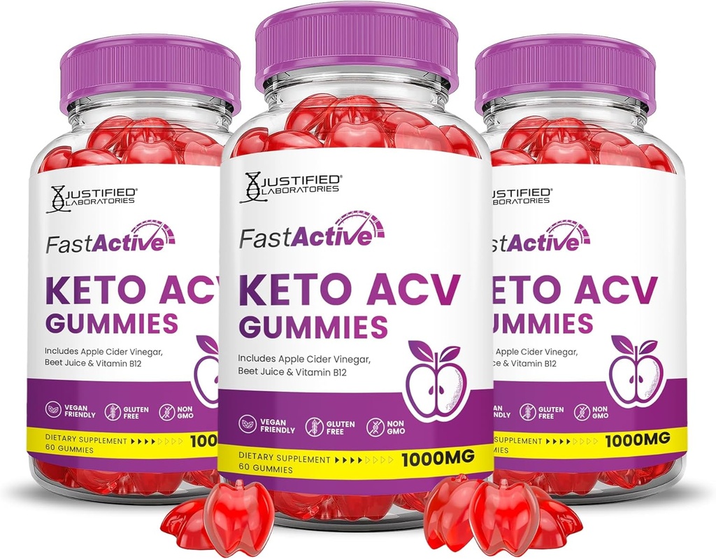 (3 Pack) Fast Active Keto ACV Gummies Advanced Formula 1000MG Fastactive Keto Gummies Apple Sider Vinegar Formulado con Pomegranate Beet Juice Powder B12 Vegan Non GMO 180 Gummys