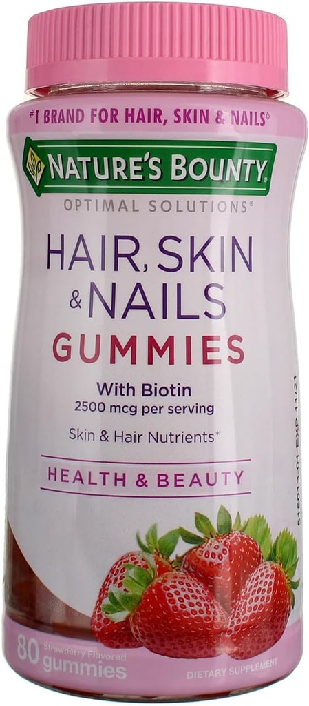 Bounty Optimal Solutions Hair, Skin and Nails Gummies, 80 ea (Pack of 6)