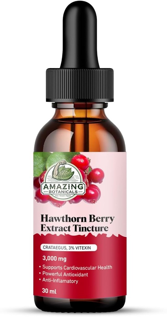 Amazing Botanicals Hawthorn Berry Extract 3000mg Strength Tincture - Organic Immune Support &amp; Wellness Supplement TEN 30ml/1oz