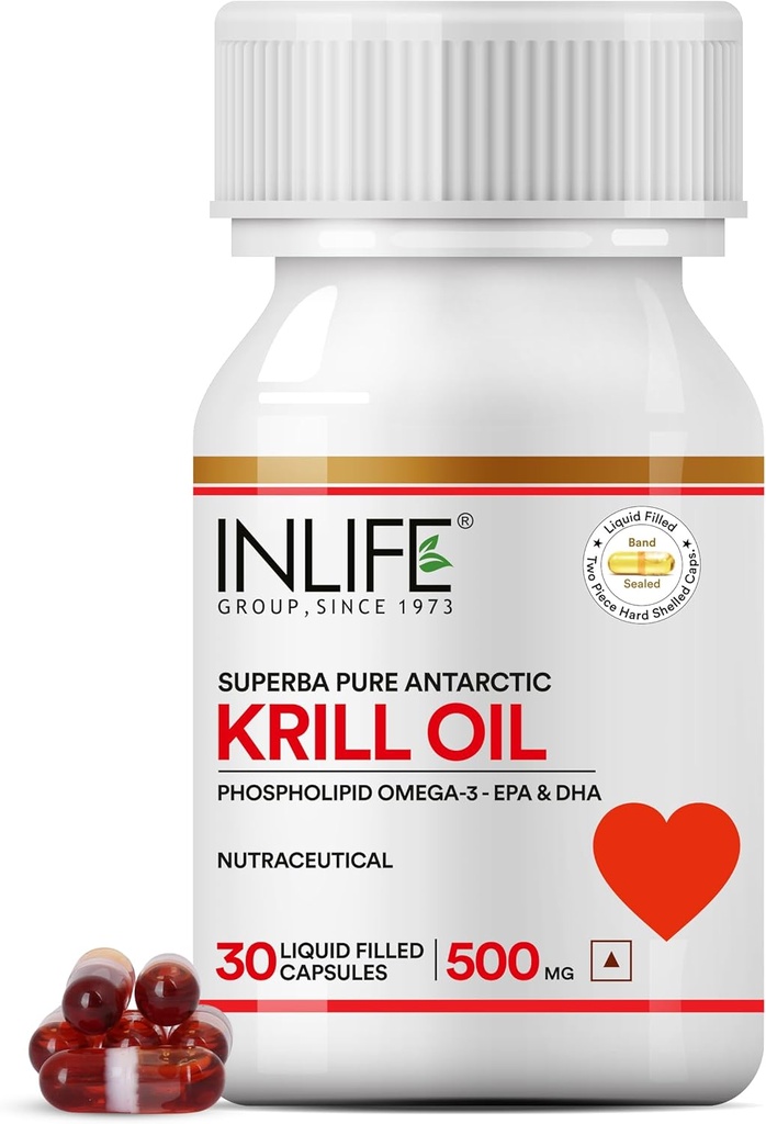 Suplemento de aceite de Krill INLIFE - Phospholipid Omega 3 con Astaxanthin - 500 mg, 30 cápsulas