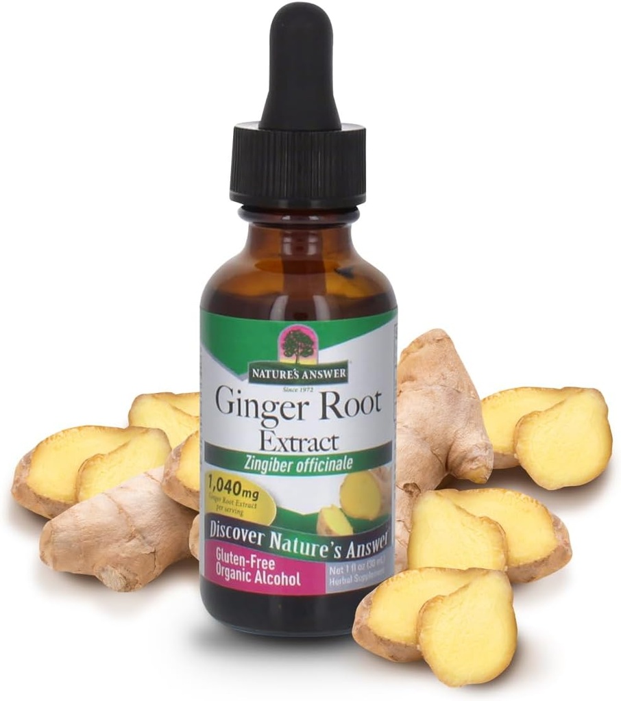 Respuesta de la Naturaleza Ginger Root Extracto Suplemento con Alcohol Orgánico 1 Fluid Ounce ← Alivio Conjunto del Dolor Silencio Apoyo Inflamatorio Silencio Ayuda Mantener la Digestión Saludable