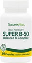 NaturesPlus Super B50-60 Vegetarian Capsules - High Potency B Complex Vitamin Supplement - Brain & Energy Booster - Gluten-Free - 60 Servings