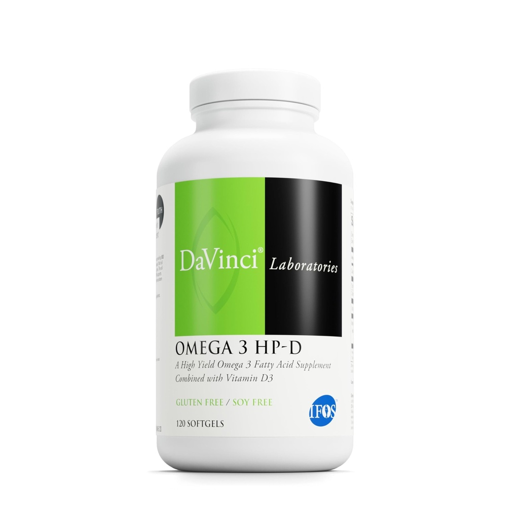 DAVINCI Laboratorios Omega 3 HP-D - Suplemento dietético para articulaciones saludables e inmunitarias, cardiovascular y Skin Health Support - con vitamina D3 y más- sin gluten - sabor de limón - 120 Softgels