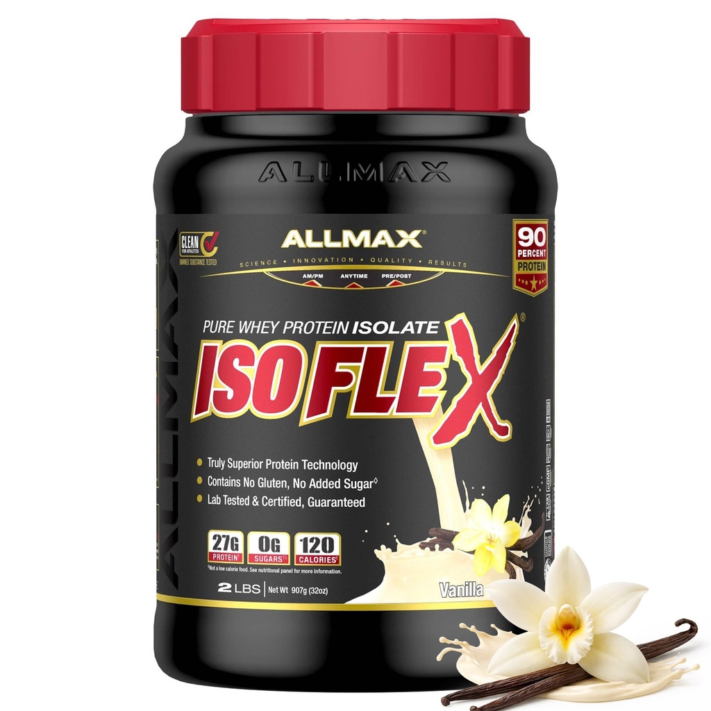 ALLMAX Nutrition - ISOFLEX Whey Protein Powder, Whey Protein Isolate, 27g Protein, Vanilla, 2 libras
