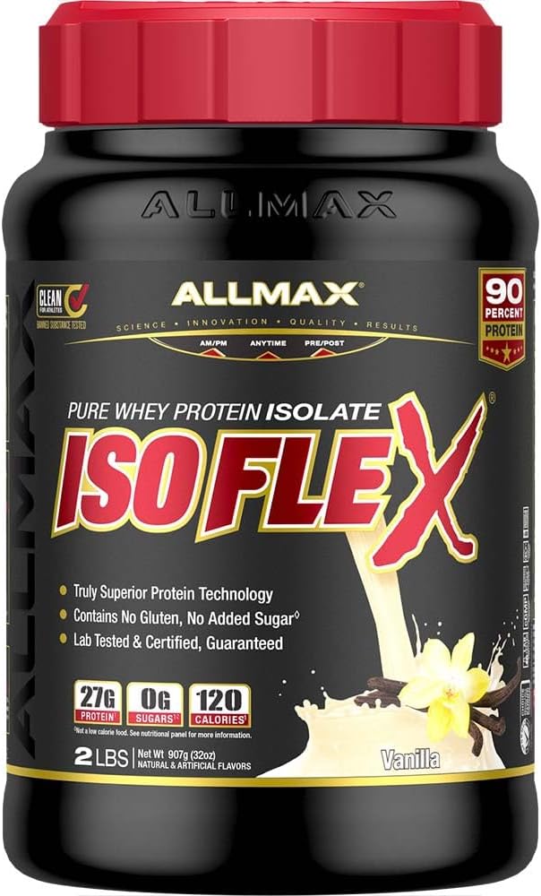 ALLMAX Nutrition - ISOFLEX Whey Protein Powder, Whey Protein Isolate, 27g Protein, Vanilla, 2 libras