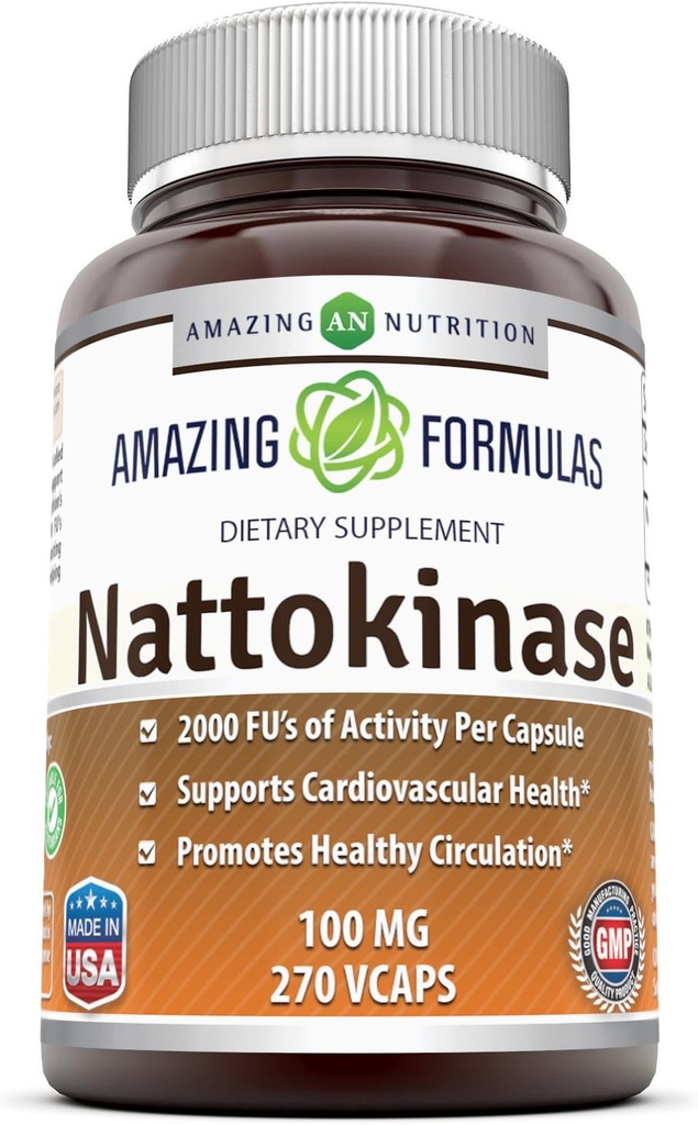 Fórmulas increíbles Nattokinase Suplemento dietético 100 mg Veggie Capsules Suplemento  vírgenes 2000 FU Enzyme Activity ← Non-GMO TEN Gluten Free ← Made in USA (270 Count)