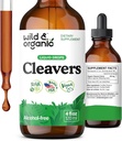 Wild & Organic Cleavers Tincture - Herbal Detox gotas con Cleavers Herb - Galium Aparine Leaf Extracto Suplemento - Vegan, Azúcar &amp; Sin alcohol - 4 fl oz