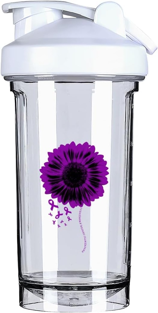 Pancreatic Cancer Awareness 18 Ounce Shaker Bottle Drink Mixer Leak-proof Pre Workout Protein Shakes Meal Replacement Shakes Bottles 500ML/18 Oz White paciente-1