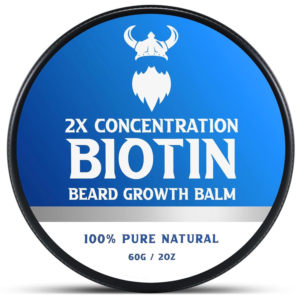 Biotin Beard Balm for Men &amp; Conditioning Beard Wax - Hecho con Castor Oil Ingredientes naturales y orgánicos - Hidratos & Thickens Facial Hair Growth- 2 Ounce Tin