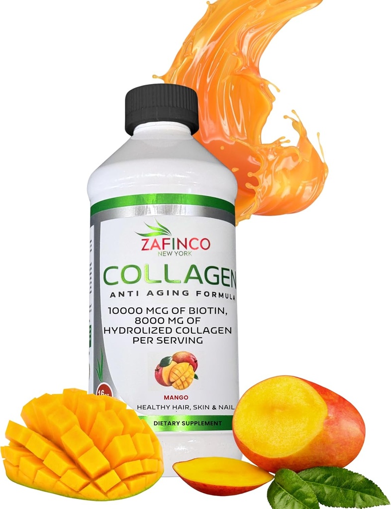 Péptidos Líquidos Collagen para Hombres Mango Flavored 10000 mcg Biotin+8000 mg Hidrolyzed,Sugar Free Premium Juice for Anti-Aging,Skin,Hair,Nails & Joints -16 Fl oz-Made in USA