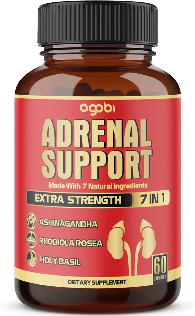agobi 7in1 Adrenal Support Supplement - Equivalent to Concentrated Ashwagandha, Panax Ginseng, Rhodiola Rosea &amp; More - 60 Capsules 2 Month for Body Balance