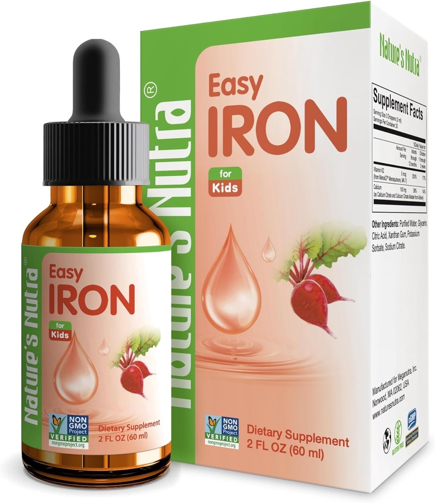 Nutra Easy Iron, Premium Liquid Iron for Baby, Infant, Kids and Children, Ferrochel, Anemia, Hemoglobina, Non-GMO, Kosher, 2 Fl. Oz (60ml)