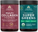 Ancient Nutrition Multi Collagen Protein Powder, Unflavored, 24 Servings + Supergreens Powder, Greens Flavor, 25 Servings