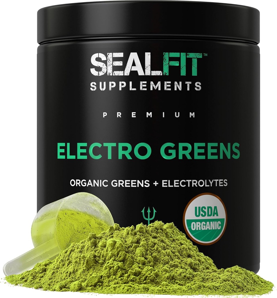 SEALFIT ElectroGreens - USDA Organic Greens Superfood + Electrolytes Powder. 25+ Superfoods for Energy and Hydration. Super Green Juice and Electrolyte Powder Inspired by Former Navy Seal Mark Divine