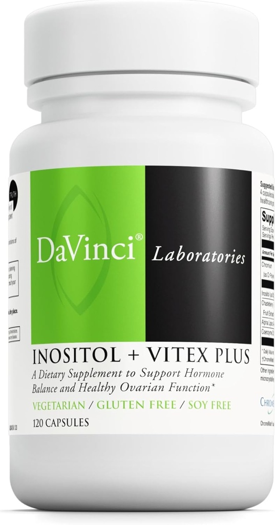 Laboratorios DAVINCI - Inositol + Vitex Plus - A Dietary Supplement to Support Hormone Balance and Healthy Ovarian Function - Vegetarian, Gluten Free, Soy Free - 120 cápsulas