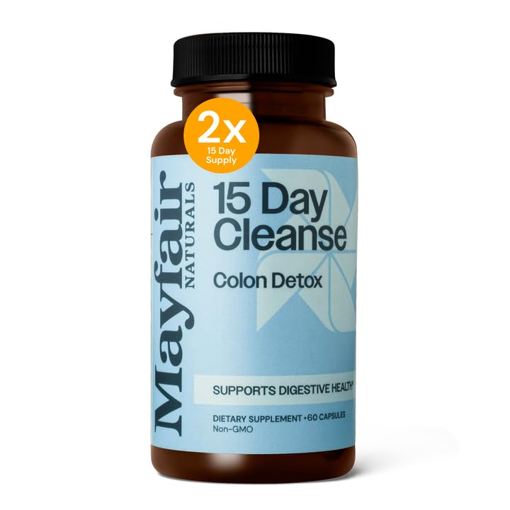 30 Day Supply,15 Day Cleanse Colon Detox, 60 Capsules (30 Serviciones), Laxante Natural para el Estreñimiento y Suplemento Digestivo de Salud, Suplemento dietético
