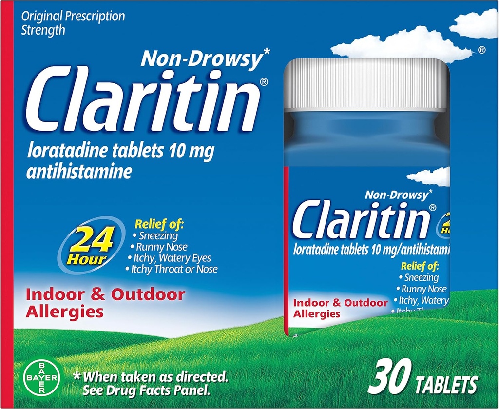 Claritin 24 HR Medicina de la alergia no somnolienta, tabletas antihistamínicas de Loratadina, 30 Ct