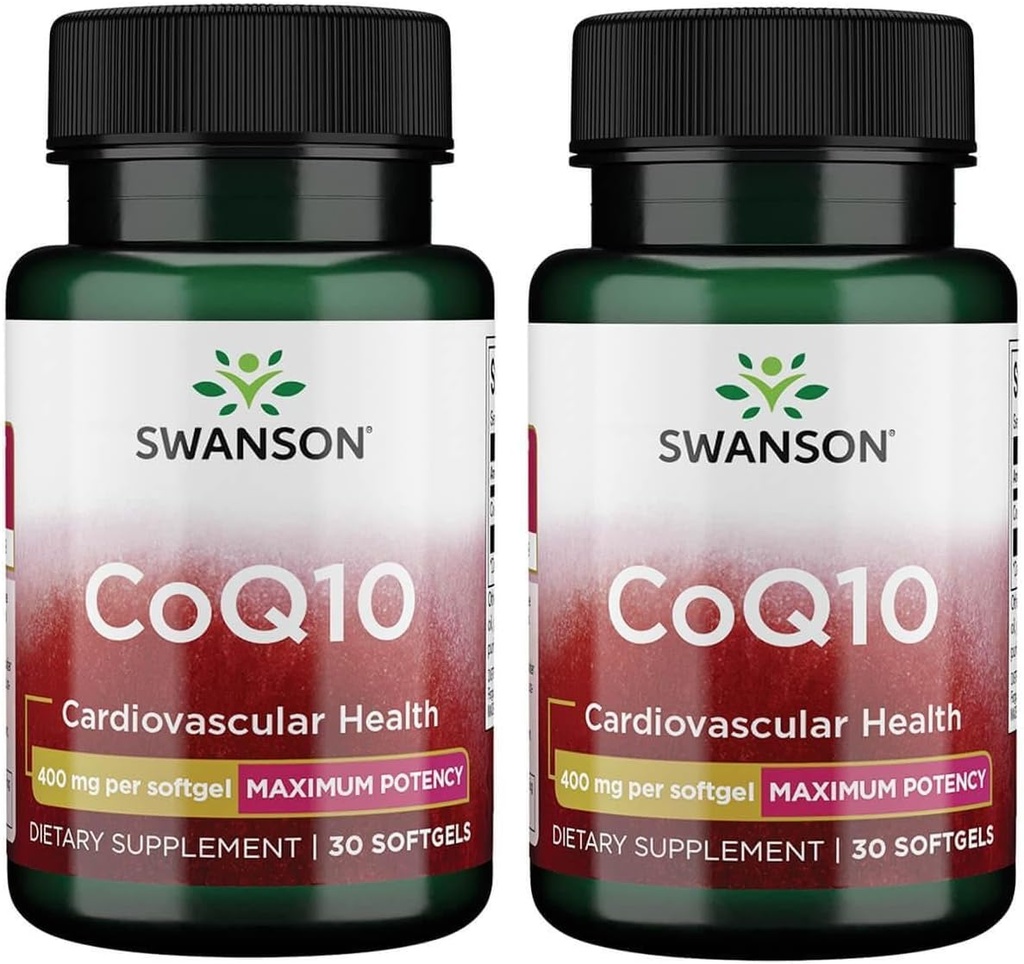 Swanson CoQ10 - Ayuda a promover la salud del corazón, el apoyo energético, " Ayuda al sistema cardiovascular general Salud - Ayuda a mantener la coenzima Q10 Suplemento - (30 Softgels, 400 mg cada uno) (2 Pack)