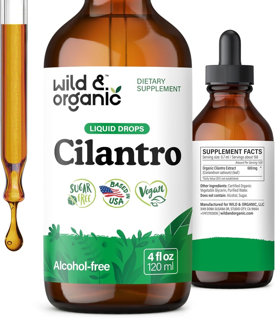 Tintura de cilantro silvestre - gotas de desintoxicación herbal con extracto de cilantro - suplemento de hoja de coriandro líquido - gotas veganos, azúcar y sin alcohol - 4 fl oz