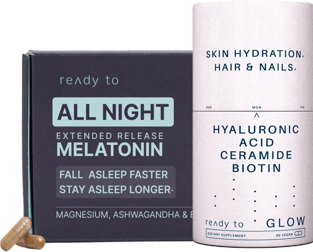 Hydration de la piel " Sleep Aid Set ← Anti-Aging " Sleep Support with Hyaluronic Acid, Ceramides, Antioxidantes, Melatonina y Ashwagandha ← Radiant Skin " Restful Sleep Pack