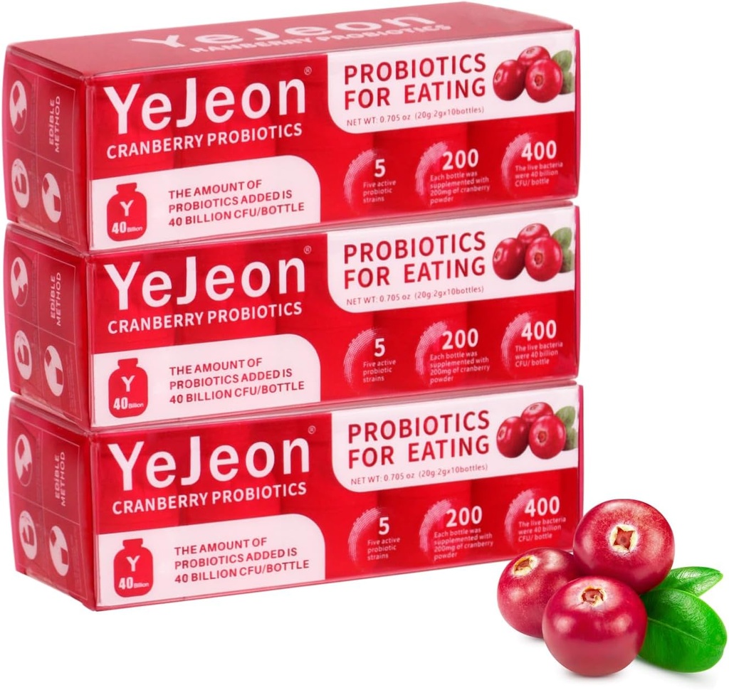 Probióticos de arándano de YeJeon para mujeres - PH Balance, Digestivo, UT, & Feminine Health - 40 Billion CFU - 5 Únicos Estrenos para mujeres - Probiótico orgánico para la salud vaginal de las mujeres-3 Packs